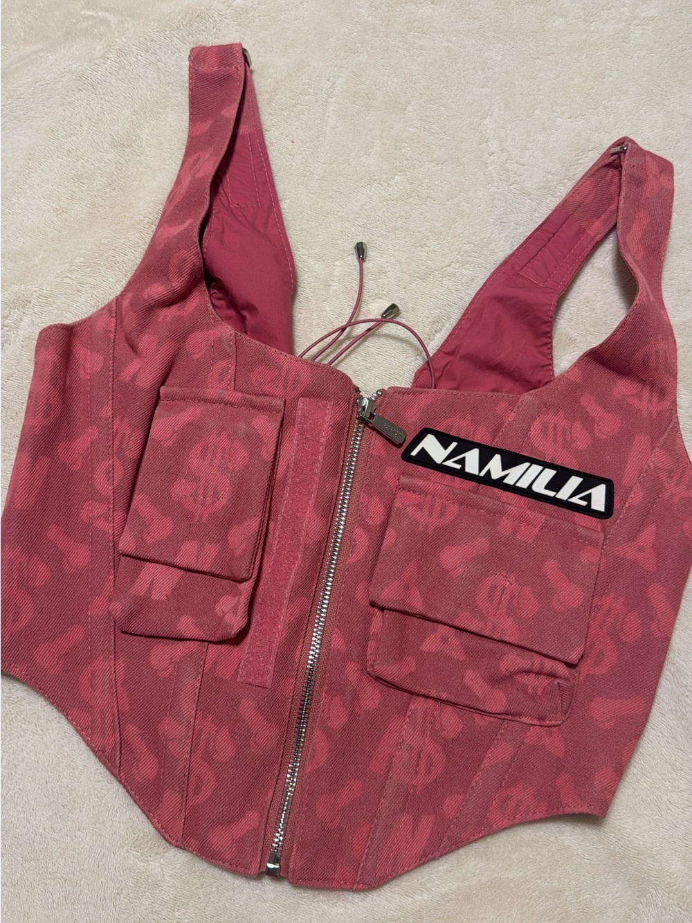 Namilla Pink Cargo Pocket Zip Front Tank Corset